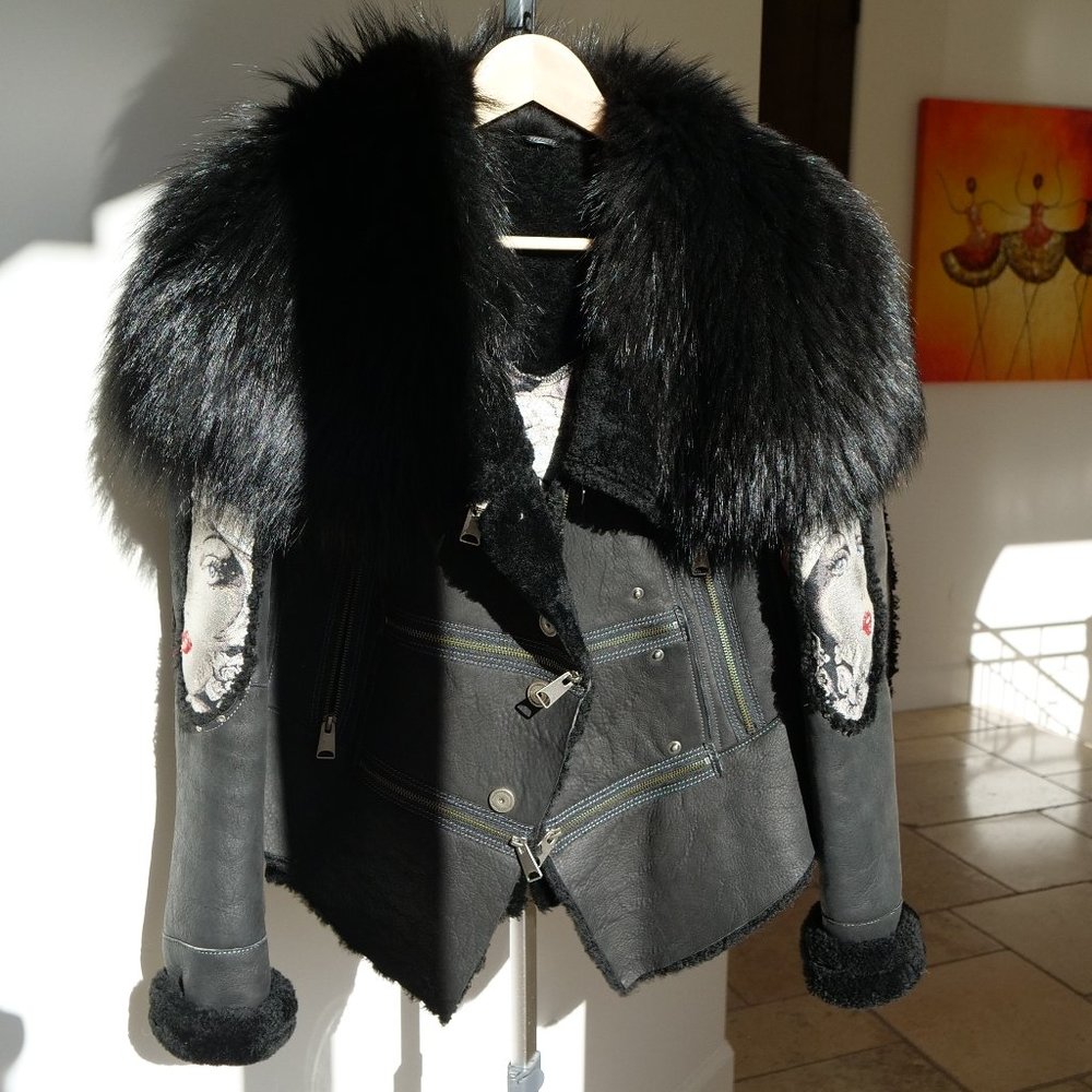 UNIQUE Genuine Shearling & Fur Aviator Coat